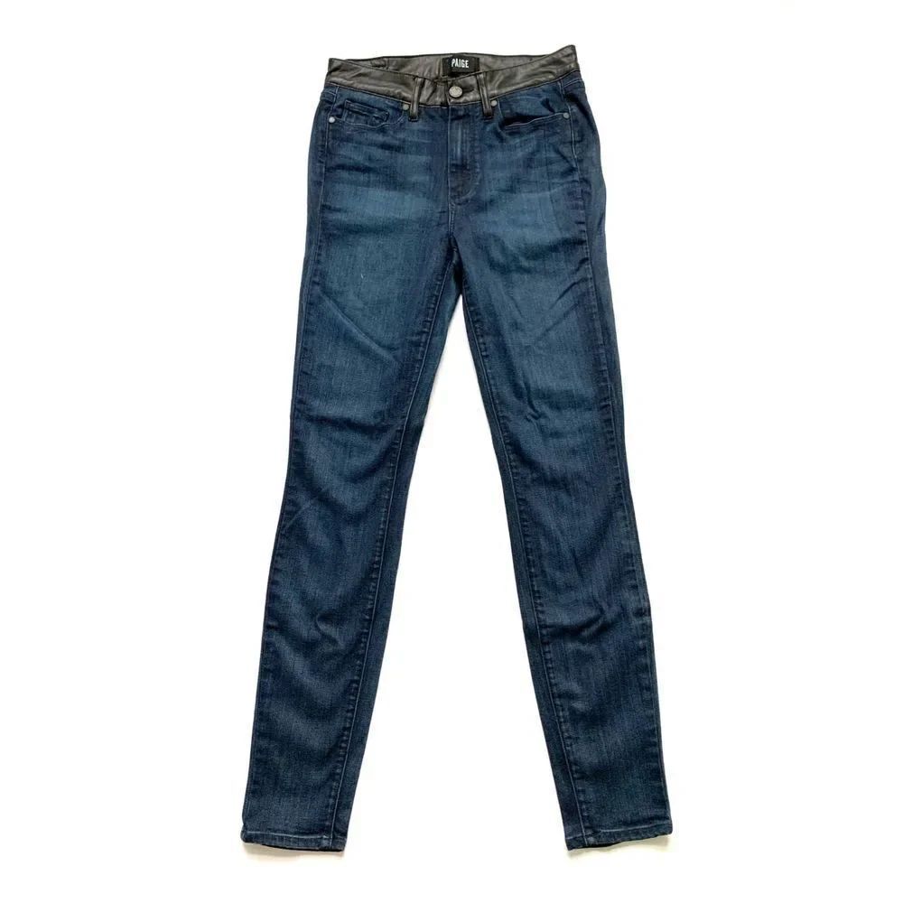 Paige Black Leather Trim Hoxton Ultra Skinny Jeans